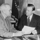 President Truman (left) with UAW President Walter Reuther (right) in 1952